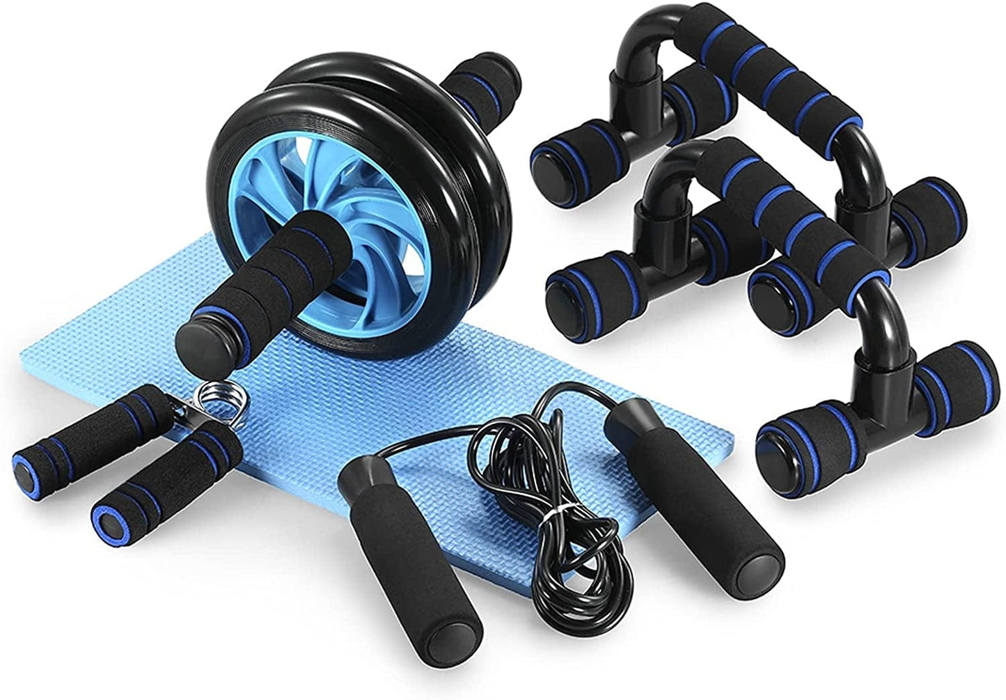 ZUZULI Exercise Roller Wheels 5-In-1 AB Wheel Roller Kit with Push-Up Bar Jump Rope Hand Gripper and Knee Pad Abdominal Core Carver Fitness Workout