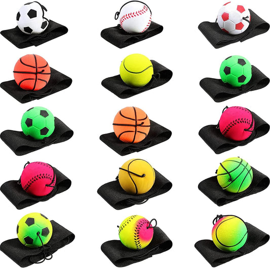 15 Pieces Wrist Return Ball Rubber Sport Ball with Wrist Strap and String Rebound Bouncy Balls Wrist Rebound Toy on Elastic String Ball Wrist Toy for Teens Adults Wrist Exercise Play (15 Pieces)