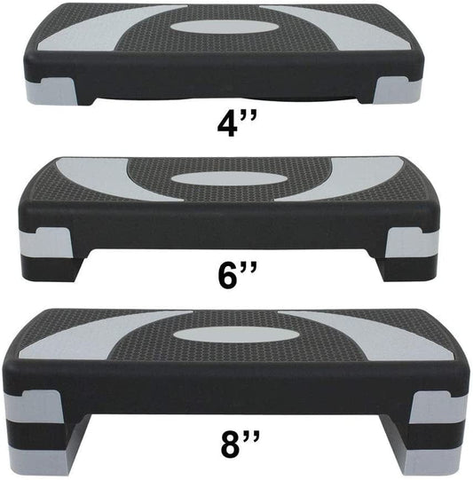 31" Adjustable Workout Aerobic Stepper, Adjust 4" - 6" - 8" Exercise Step Platform Trainer Stepper W/Risers,Supports to 440Lb (Set of 1)
