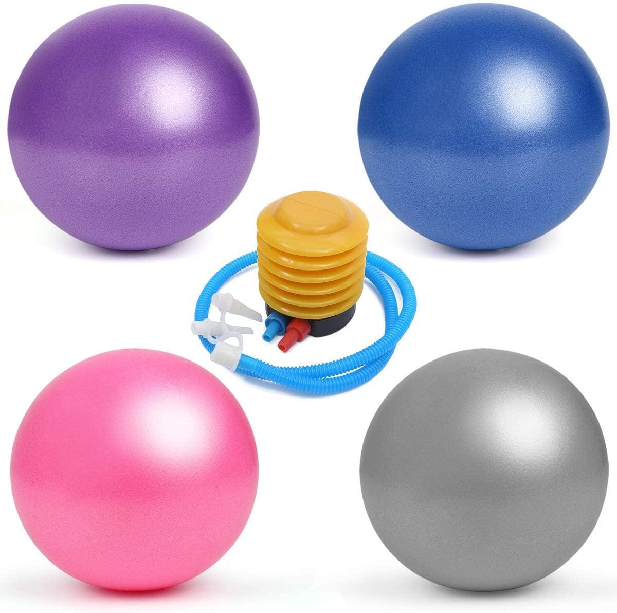 4Pcs Mini Pilates Balls with Air Pump, 9-10 Inch Professional Grade anti Burst Heavy Duty and Slip Resistant Small Exercise Balls for Yoga Fitness Stability Barre Balance Training Physical Therapy