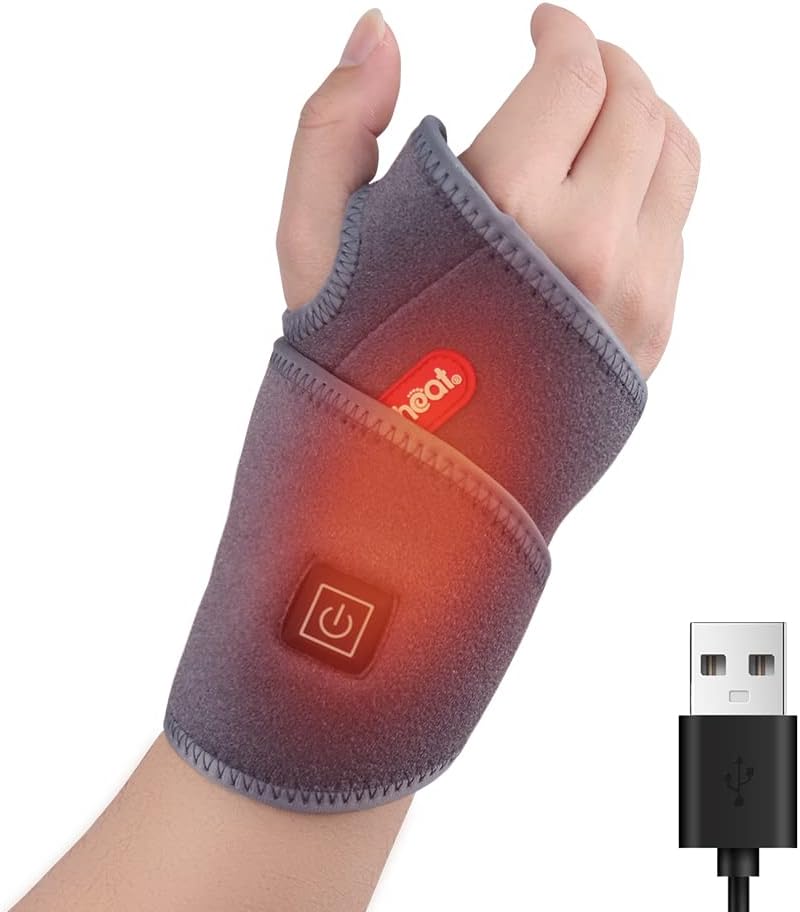 Wrist Heating Pad Wrap for Pain Relief, Heated Wrist Brace Heat Therapy for Carpal Tunnel Relief, Sprains, Swelling, De Quervain's Tenosynovitis, Tendonitis Hand Pain - Left Right Hand Grey