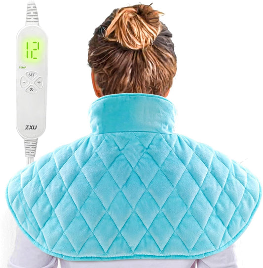 ZXU Heating Pad for Neck and Shoulder Pain Relief,2lb Weighted Heated Neck Shoulder Wrap with 12 Heat Setting,1-24 Hour Auto Shut Off. Moist Heat, Hot Heated Pad,Machine Washable