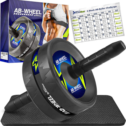 Ab Wheel Roller for Men & Women | Durable Ab Wheel Workout Equipment for Core Workout | Abdominal Muscle Toner | 5-Weeks Training Program | Stainless Steel & High Grade Polymer Build | Holds 440 LBS