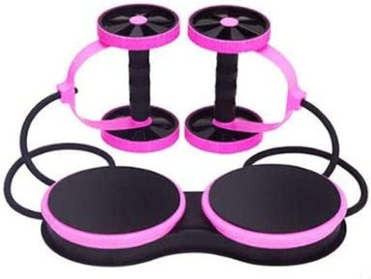 Abdominal Multifunctional Ab Wheel Double Roller with Resistance Bands/Knee Mat/Waist Twist Board Slimming Trainer Home Gym Exercise Equipment