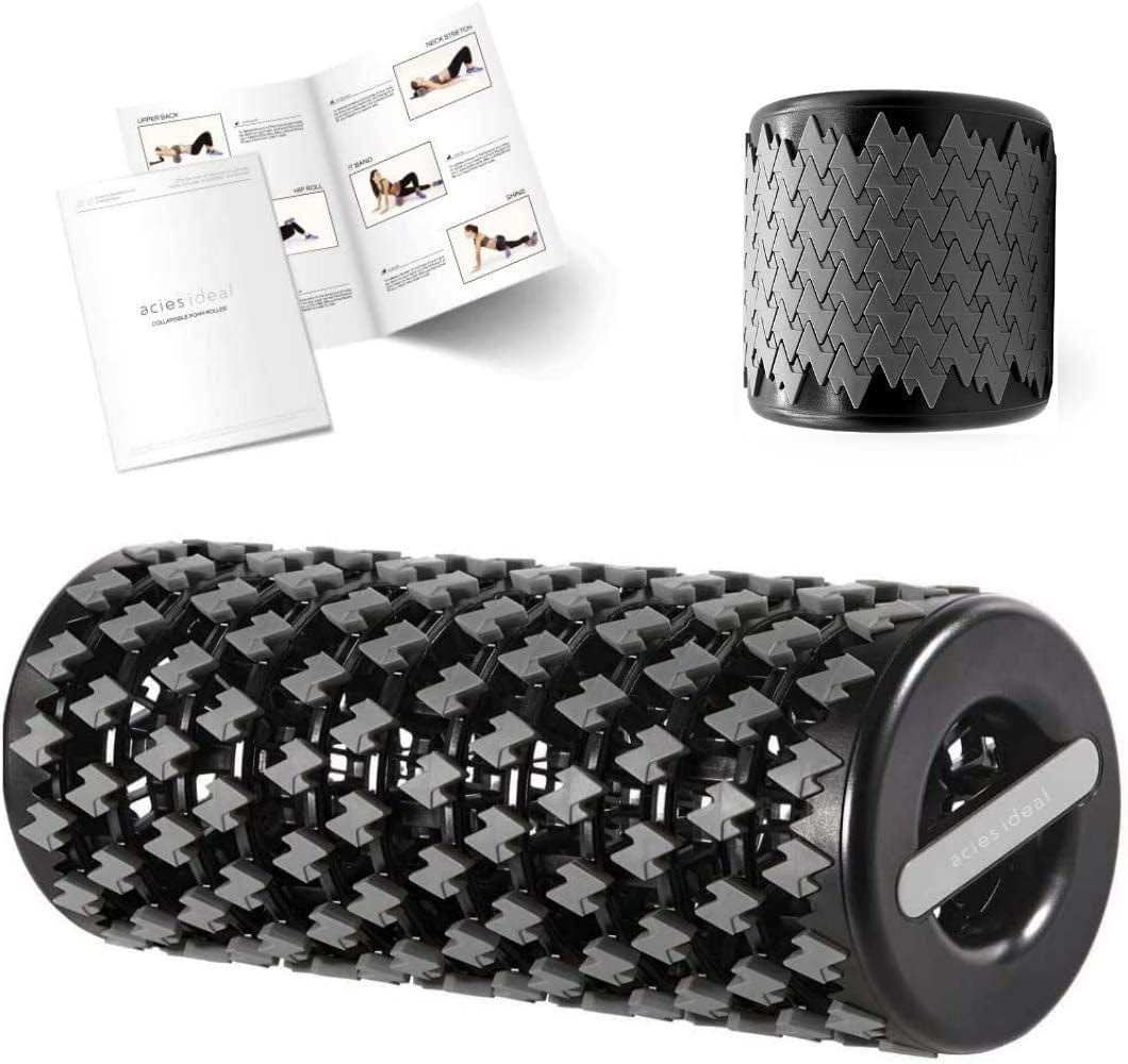 Acies Ideal Collapsible Foam Roller for Travel & Exercise - Deep Tissue Foam Roller for Muscles and Back, Compact Travel Massage Roller Tube for Muscles Myofascial Release (Black)