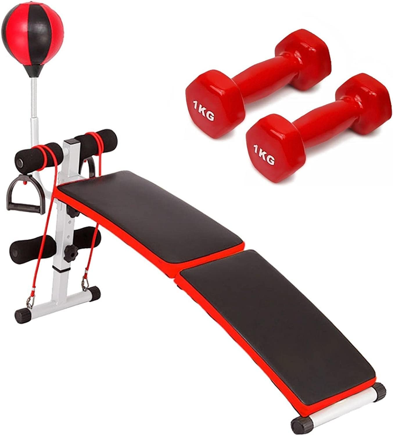 Adjustable Weight Bench and Resistance Band Set Foldable Strength Training Bench Workout Bench for Home Gym with 2 Dumbbells and Boxing…