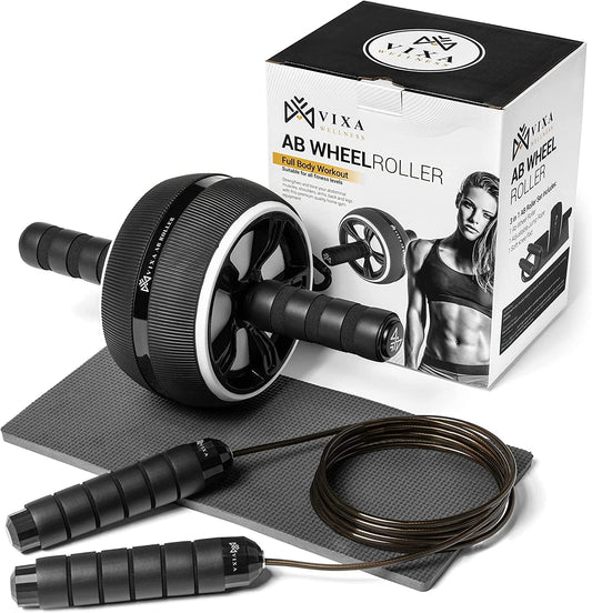 VIXA Ab Roller Wheel 3 in 1 Kit Ab Workout Equipment for Abdominal and Core Strengthening, Ab Machine Home Gym Equipment, Ab Wheel Roller, Jump Rope, Knee Pad with Workout Ebook