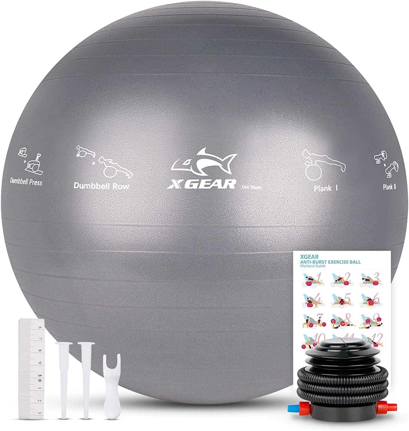 XGEAR Exercise Ball-Professional Grade Anti-Burst Fitness Ball - Slip Resistant Birthing Ball - Yoga Ball Chair - Includes Hand Pump -For Pilates, Yoga, Birthing, Gym Workout and Physical Therapy