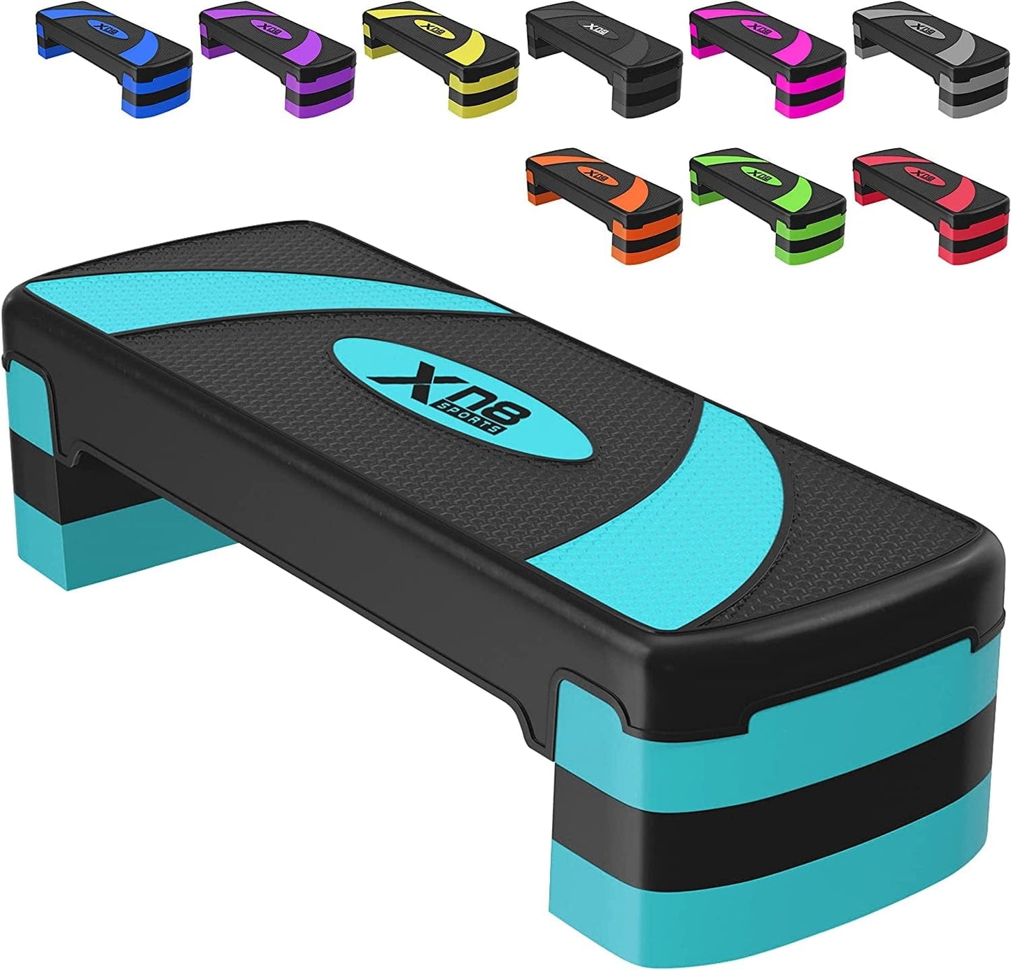 XN8 Aerobic Stepper for Exercise 3 Levels Adjustable Height 4" 6" & 8" Inch Exercise Step Platform Non Slip Step Board for Workout Home Gym Cardio Strength & Training | 31" Length X 12" Width (Inches)