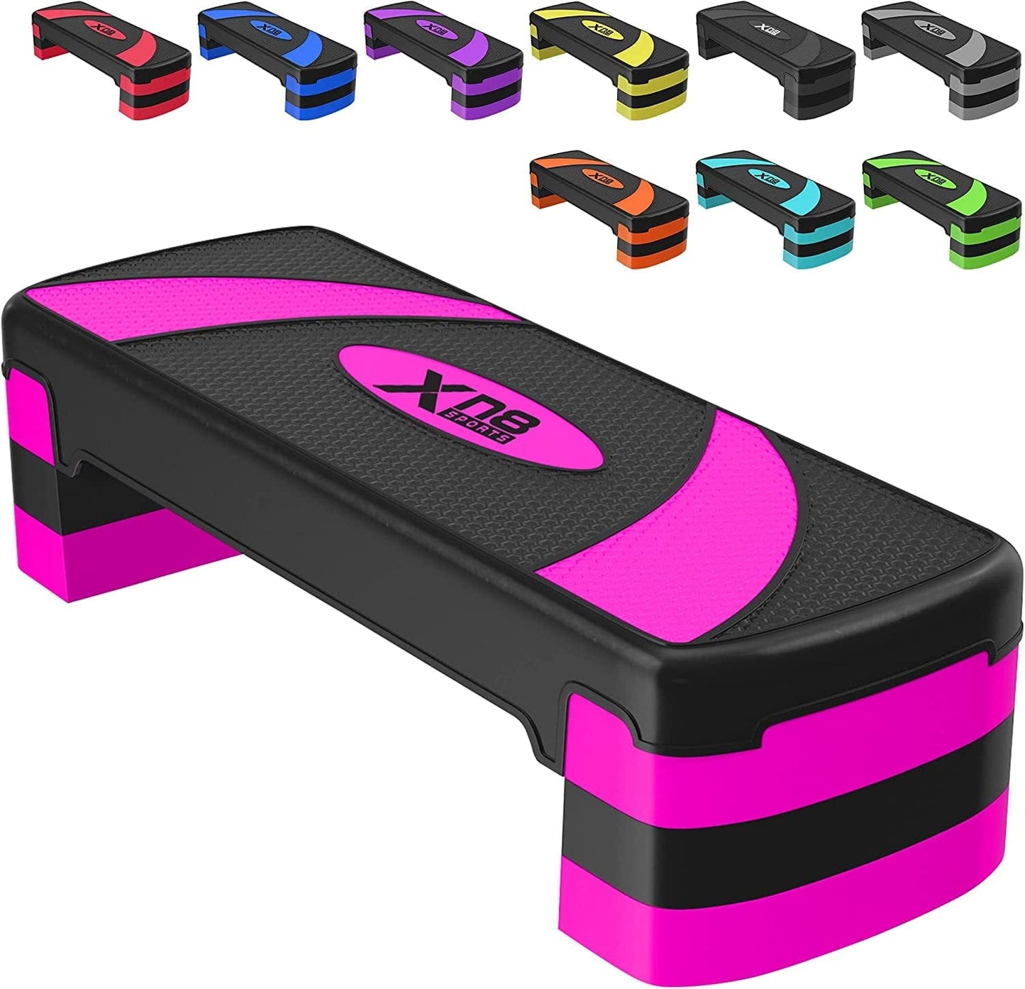 XN8 Aerobic Stepper for Exercise 3 Levels Adjustable Height 4" 6" & 8" Inch Exercise Step Platform Non Slip Step Board for Workout Home Gym Cardio Strength & Training | 31" Length X 12" Width (Inches)