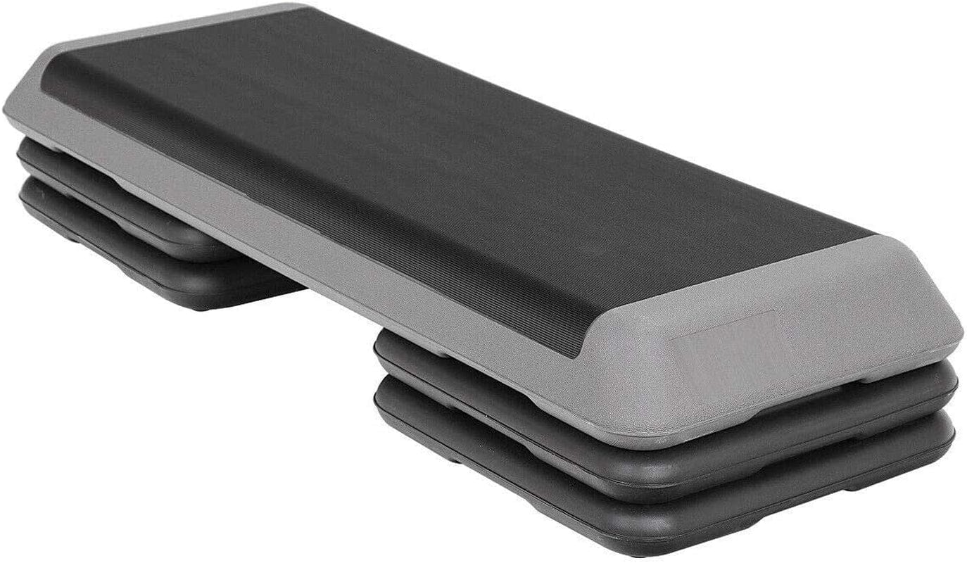 Yanika 43'' Adjustable Exercise Aerobic Step Fitness Stepper W/Risers 4Inch - 6Inch - 8Inch Workout Step Platform Exercise Fitness Workout Stepper Home, Grey