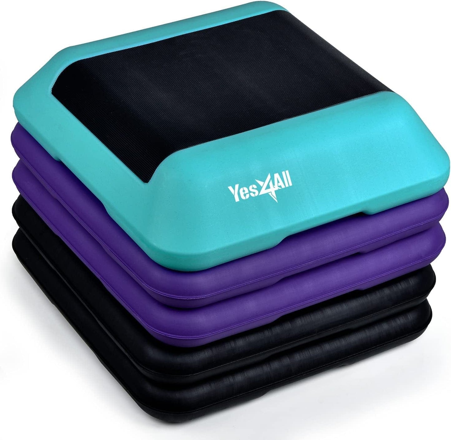 Yes4All 16"X16" Adjustable High Step Aerobic Platform with 4 Risers, Height-Adjustable 4"-6''-8''-10''-12" Step Aerobics Platform for Home Gym Exercise Fitness Workout