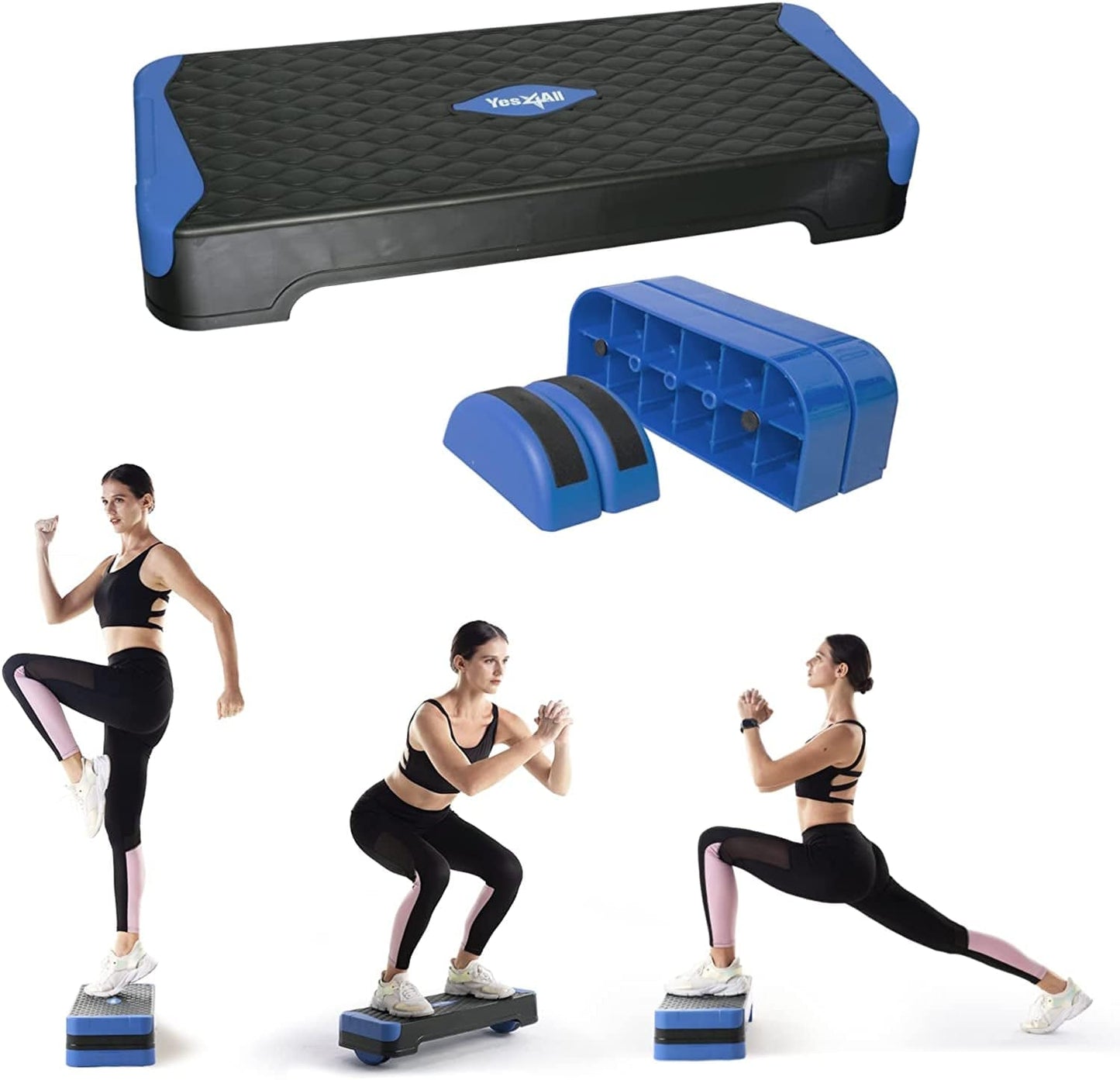 Yes4All Multifunctional Aerobic Stepper, Extra Half round Legs, 4'' 6'' Adjustable Step Aerobics Platform for Workout, Step & Balance Exercise