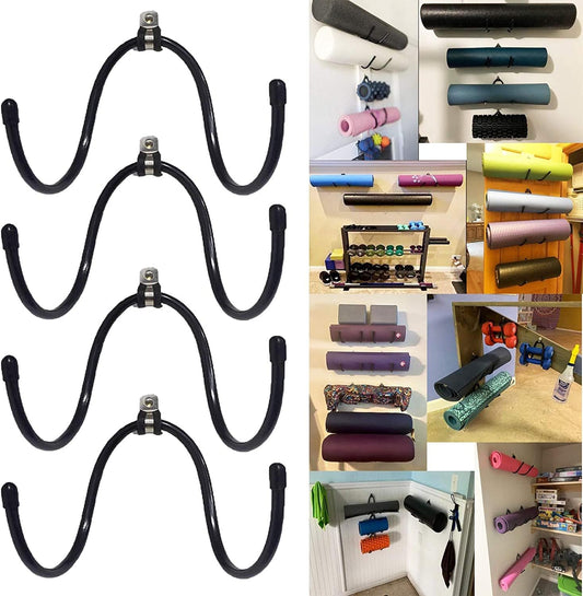 Yoga Mat Foam Rollers Wall Rack Wall Storage Mount Wall Holder Storage Shelf for Foam Rollers and Yoga Mat / Sports Sweat Towel, up to 20Lbs - No Mat - Upgrade - 4/PK