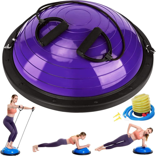 Zealty Half Balance Ball Trainer, Half Yoga Exercise Ball with Resistance Bands and Foot Pump, Balance Trainer for Stability Training, Strength Exercise Fitness, Home Gym Workout Equipment