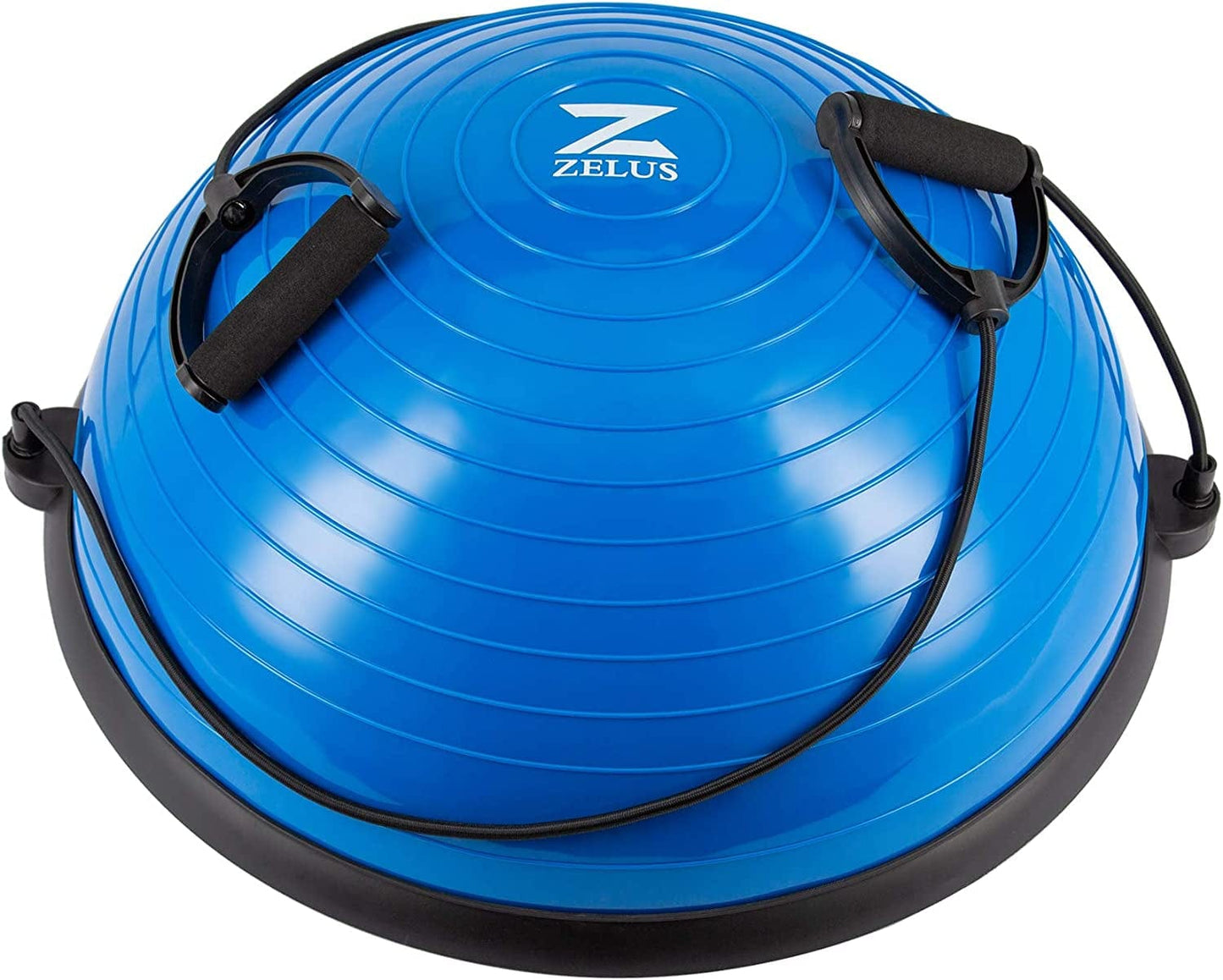 ZELUS Balance Ball Trainer with Resistance Bands and Foot Pump, Inflatable Yoga Ball for Home Gym Workouts, 23 Inch Exercise Half Ball for Balance Training Core Strength Fitness More, 330Lb Cap